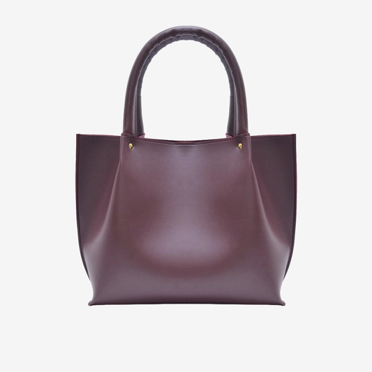 leather tote bag maroon with grey background

